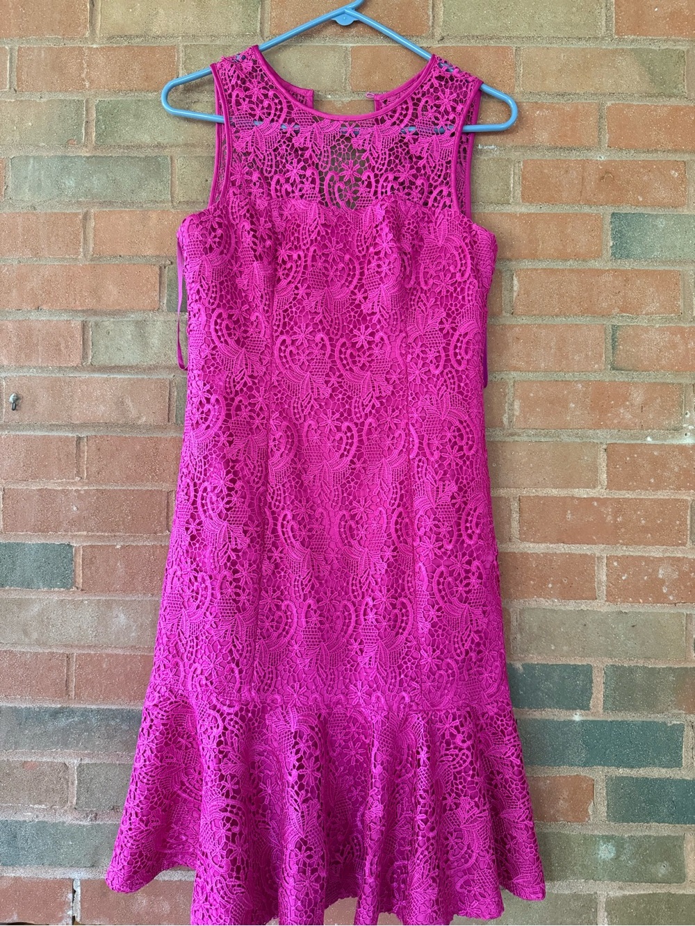 Eliza J Fuchsia Floral Lace Midi Dress